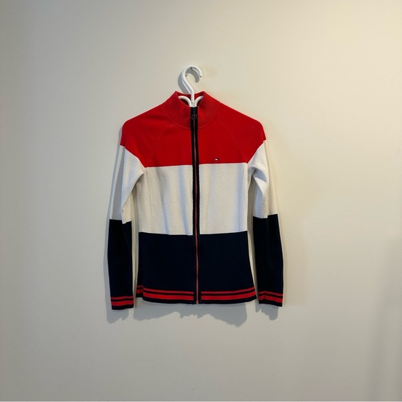Tommy Hilfiger Sweaters - Tommy Hilfiger | Y2K Red White & Blue Zip Up Mock Neck Cardigan Sweater womens S